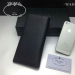 PRADA 0836-3 時尚新款男士印字logo黑色荔枝紋原版皮長款西裝夾