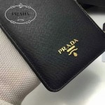 PRADA-0011-2 名媛必備新款黑色十字紋原版皮多卡位長款錢包