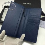 PRADA 2M0836-2 歐美商務男士印字logo寶藍色十字紋原版皮長款西裝夾
