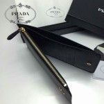 PRADA-0011-2 名媛必備新款黑色十字紋原版皮多卡位長款錢包