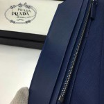 PRADA 2M0836-2 歐美商務男士印字logo寶藍色十字紋原版皮長款西裝夾