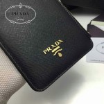 PRADA-0011-2 名媛必備新款黑色十字紋原版皮多卡位長款錢包