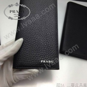 PRADA 0836-2 時尚新款男士字母標黑色荔枝紋原版皮長款西裝夾
