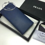 PRADA 2M0836-2 歐美商務男士印字logo寶藍色十字紋原版皮長款西裝夾