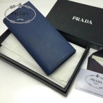 PRADA 2M0836-2 歐美商務男士印字logo寶藍色十字紋原版皮長款西裝夾