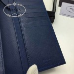 PRADA 2M0836-2 歐美商務男士印字logo寶藍色十字紋原版皮長款西裝夾