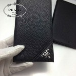 PRADA 0836 時尚新款男士散字標黑色荔枝紋原版皮長款西裝夾