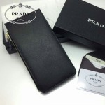 PRADA-0011-2 名媛必備新款黑色十字紋原版皮多卡位長款錢包