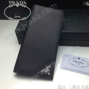 PRADA 0836 時尚新款男士散字標黑色荔枝紋原版皮長款西裝夾