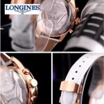 Longines-91-15 歐美百搭間玫瑰金系列白色鑲鑽皮帶款進口石英腕錶