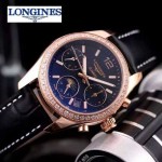Longines-91-10 歐美百搭間玫瑰金系列黑色配黑底鑲鑽皮帶款進口石英腕錶