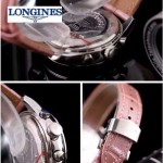 Longines-91-12 歐美百搭間玫瑰金系列粉色鑲鑽皮帶款進口石英腕錶
