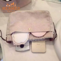 HERMES-00034 時尚輕便實用帆布配牛皮束口袋收納袋化妝包