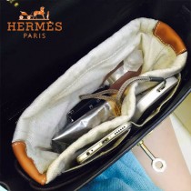 HERMES-00034 時尚輕便實用帆布配牛皮束口袋收納袋化妝包