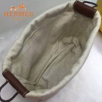 HERMES-00034 時尚輕便實用帆布配牛皮束口袋收納袋化妝包