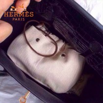 HERMES-00034 時尚輕便實用帆布配牛皮束口袋收納袋化妝包