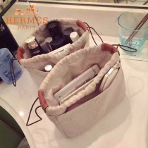 HERMES-00034 時尚輕便實用帆布配牛皮束口袋收納袋化妝包