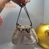 HERMES-00034 時尚輕便實用帆布配牛皮束口袋收納袋化妝包