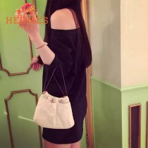 HERMES-00034 時尚輕便實用帆布配牛皮束口袋收納袋化妝包