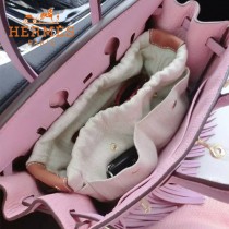 HERMES-00034 時尚輕便實用帆布配牛皮束口袋收納袋化妝包
