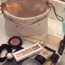 HERMES-00034 時尚輕便實用帆布配牛皮束口袋收納袋化妝包
