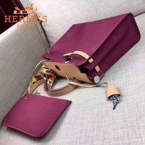 HERMES-00048-03 專櫃潮流最新款HERBAG原版牛皮配帆布手提單肩包