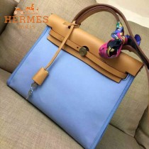 HERMES-00048-04 專櫃潮流最新款HERBAG原版牛皮配帆布手提單肩包