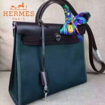 HERMES-00048-01 專櫃潮流最新款HERBAG原版牛皮配帆布手提單肩包