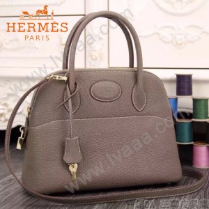 HERMES-00041-12 專櫃最新款灰色原版TOGO皮大小號手提單肩包寶萊包