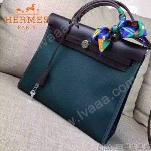 HERMES-00048-01 專櫃潮流最新款HERBAG原版牛皮配帆布手提單肩包