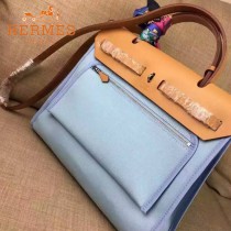 HERMES-00048-02 專櫃潮流最新款HERBAG原版牛皮配帆布手提單肩包