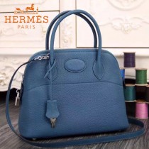 HERMES-00041-10 專櫃最新款寶藍色原版TOGO皮大小號手提單肩包寶萊包