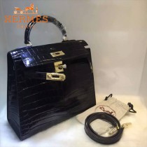 HERMES-00053 專櫃新款原版高光头层牛皮鳄鱼纹凯莉包