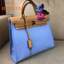 HERMES-00048-04 專櫃潮流最新款HERBAG原版牛皮配帆布手提單肩包