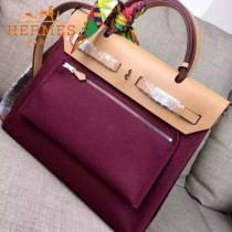 HERMES-00048-03 專櫃潮流最新款HERBAG原版牛皮配帆布手提單肩包