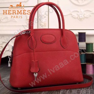 HERMES-00041 專櫃最新款紅色原版TOGO皮大小號手提單肩包寶萊包