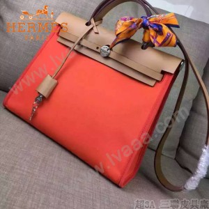 HERMES-00048-06 專櫃潮流最新款HERBAG原版牛皮配帆布手提單肩包