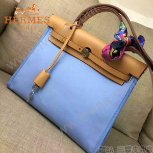HERMES-00048-04 專櫃潮流最新款HERBAG原版牛皮配帆布手提單肩包
