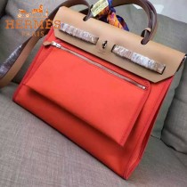 HERMES-00048-06 專櫃潮流最新款HERBAG原版牛皮配帆布手提單肩包