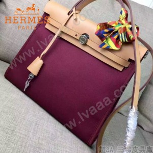 HERMES-00048-03 專櫃潮流最新款HERBAG原版牛皮配帆布手提單肩包