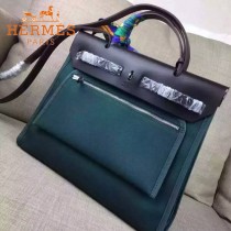 HERMES-00048-01 專櫃潮流最新款HERBAG原版牛皮配帆布手提單肩包
