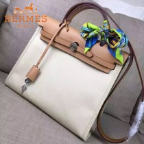 HERMES-00048-05 專櫃潮流最新款HERBAG原版牛皮配帆布手提單肩包