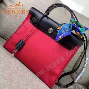 HERMES-00048-012 專櫃潮流最新款HERBAG原版牛皮配帆布手提單肩包