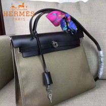HERMES-00048-015 專櫃潮流最新款HERBAG原版牛皮配帆布手提單肩包