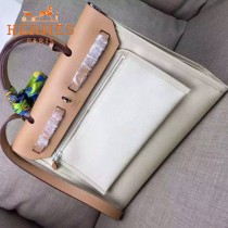HERMES-00048-05 專櫃潮流最新款HERBAG原版牛皮配帆布手提單肩包