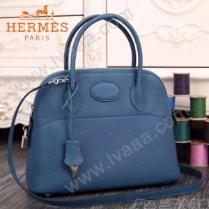 HERMES-00041-10 專櫃最新款寶藍色原版TOGO皮大小號手提單肩包寶萊包