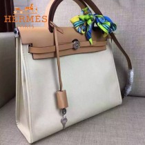 HERMES-00048-05 專櫃潮流最新款HERBAG原版牛皮配帆布手提單肩包