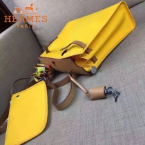 HERMES-00048-09 專櫃潮流最新款HERBAG原版牛皮配帆布手提單肩包