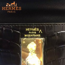 HERMES-00053 專櫃新款原版高光头层牛皮鳄鱼纹凯莉包