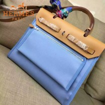 HERMES-00048-04 專櫃潮流最新款HERBAG原版牛皮配帆布手提單肩包